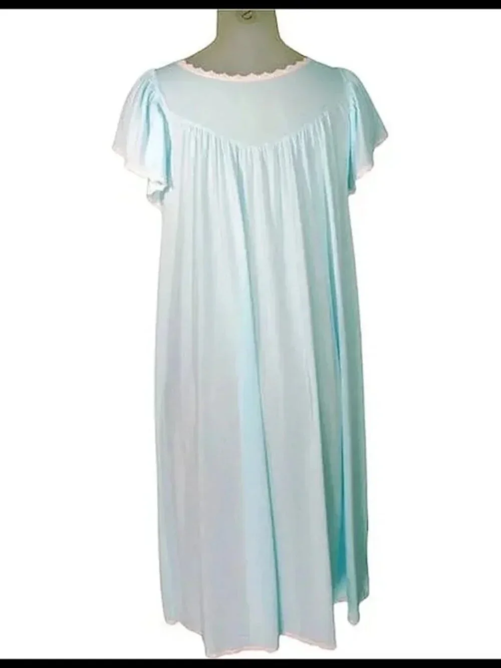 Vintage Nylon Nightgown Aqua Mid Length, SLINKY Shadowline